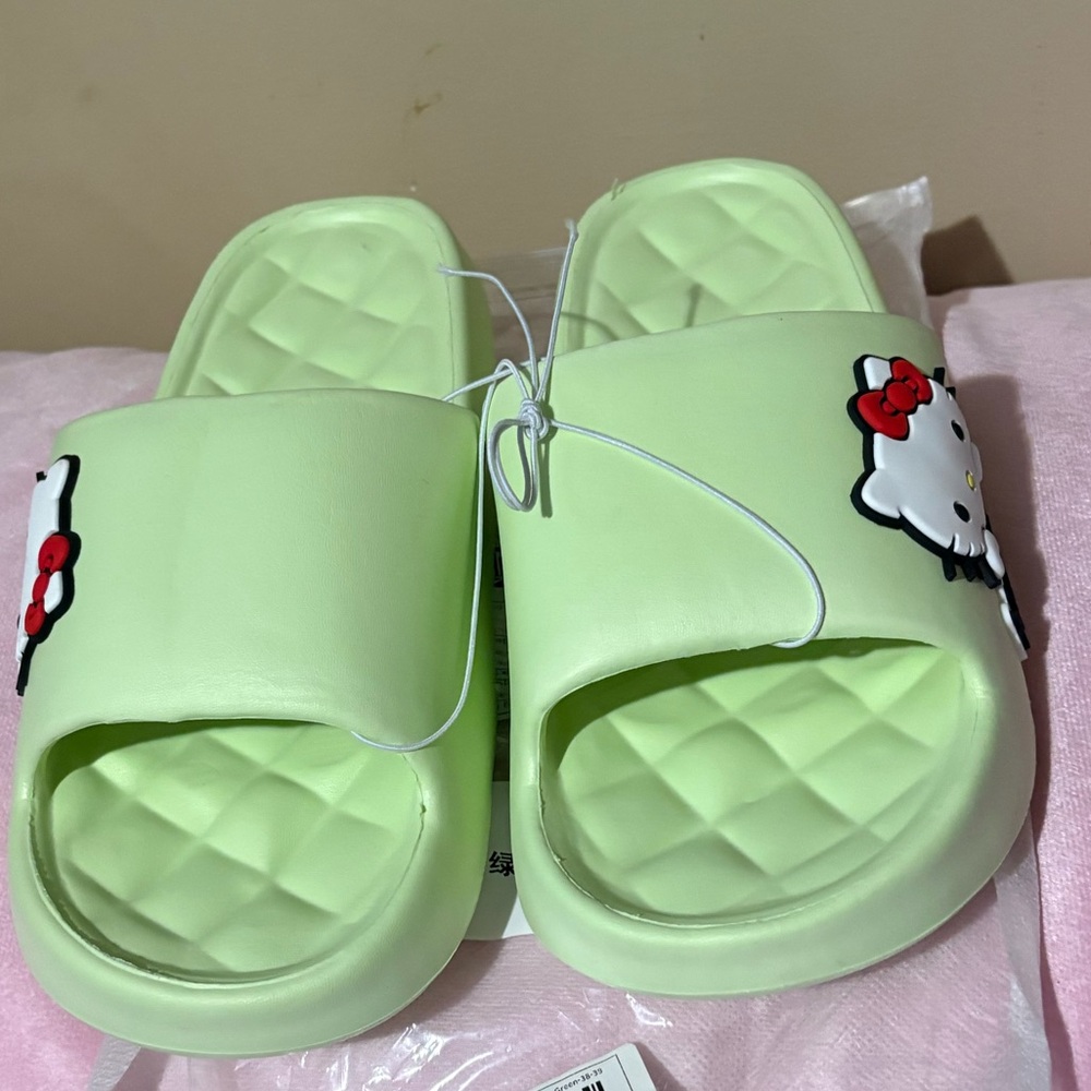 Sanrio Hello Kitty Light Green, pink, or black Slides women’s 7/8 (38-39) new